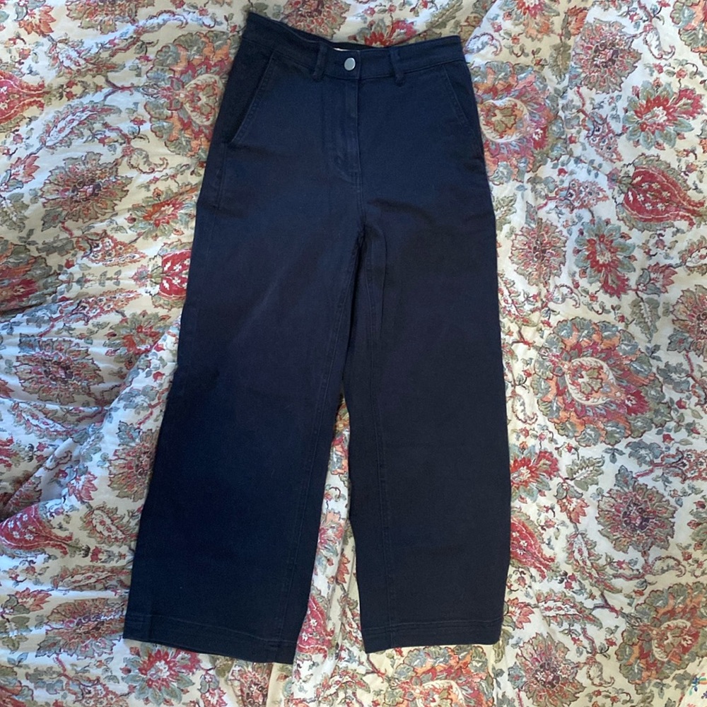 Everlane high waisted wide leg navy blue pants